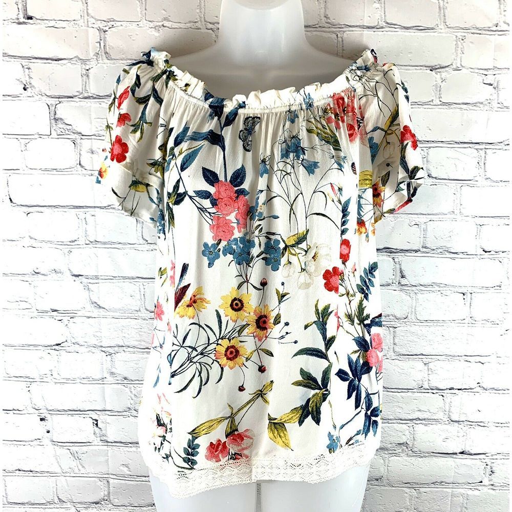 Springfield Women's White Floral Blouse Size M